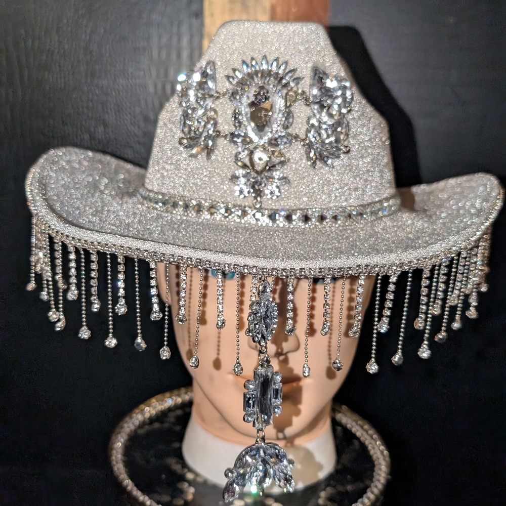 Elegant Silver Embellished Hat